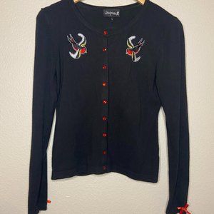 Sourpuss Sparrow Black Retro Cardigan w/Red Bows